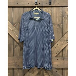 Donald Ross Golf Polo Shirt Blue Green Dog Pattern Short‎ Sleeve Size XL